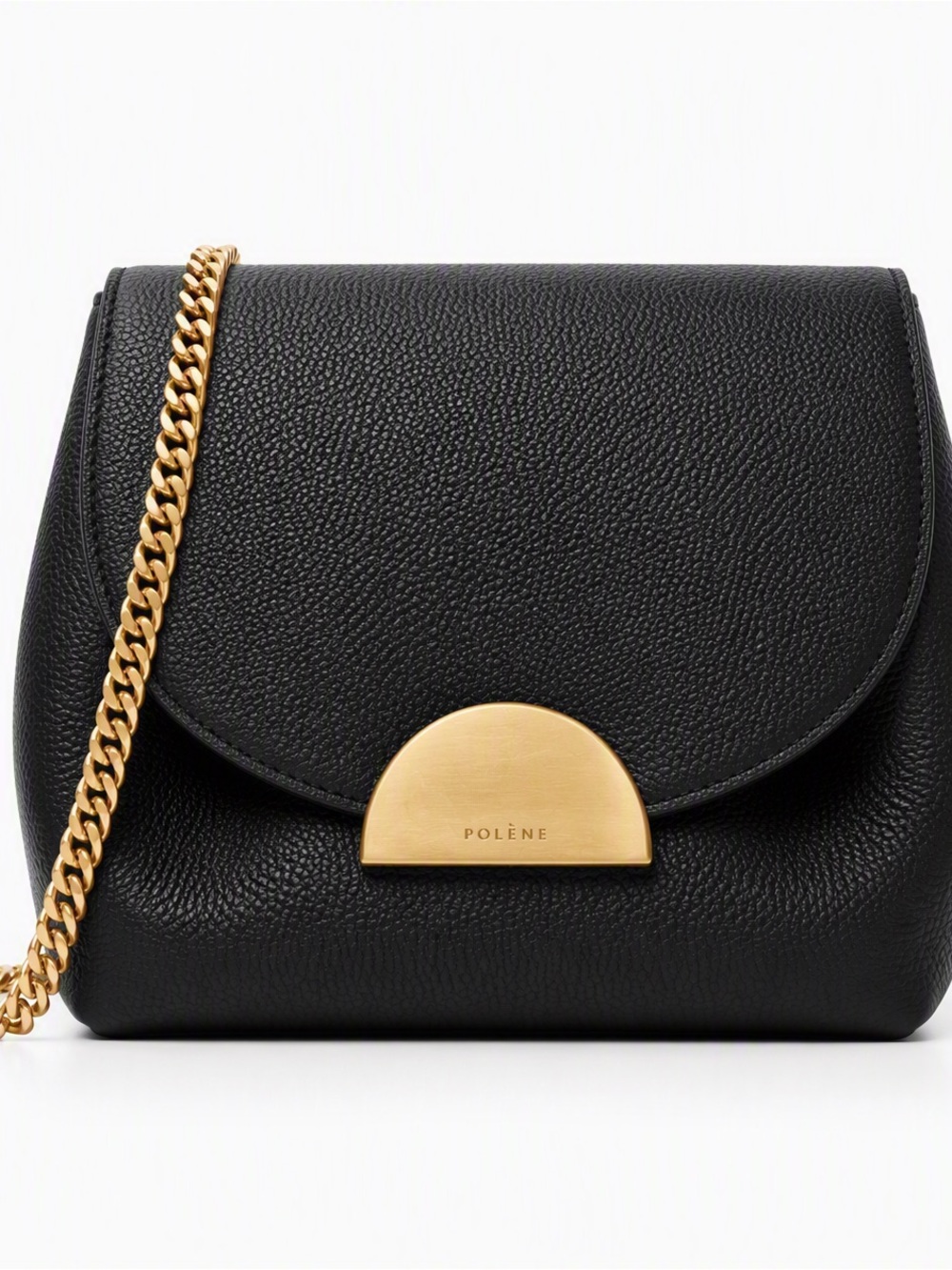 Polène Black Pebbled Leather Crossbody with Gold Accents-Numero UN